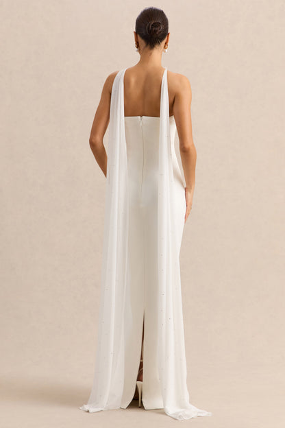 Alina | Vestido Largo Blanco Bandeau con Capa