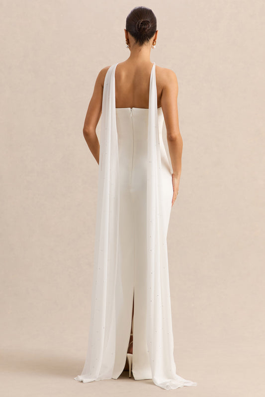 Alina | Vestido Largo Blanco Bandeau con Capa