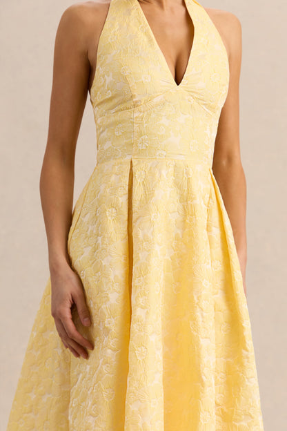 Nyomi | Vestido Midi Limón de Satén de Escote Halter