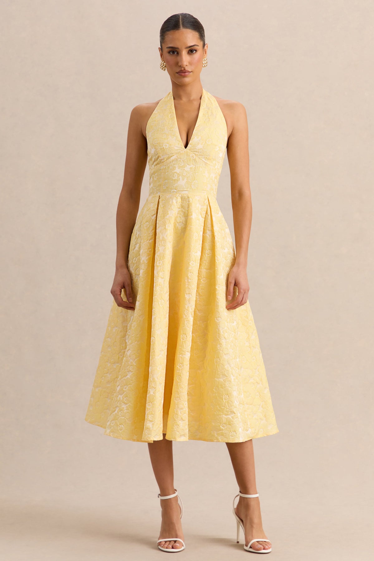 Nyomi | Vestido Midi Limón de Satén de Escote Halter
