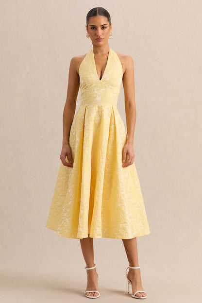 Nyomi | Vestido Midi Limón de Satén de Escote Halter