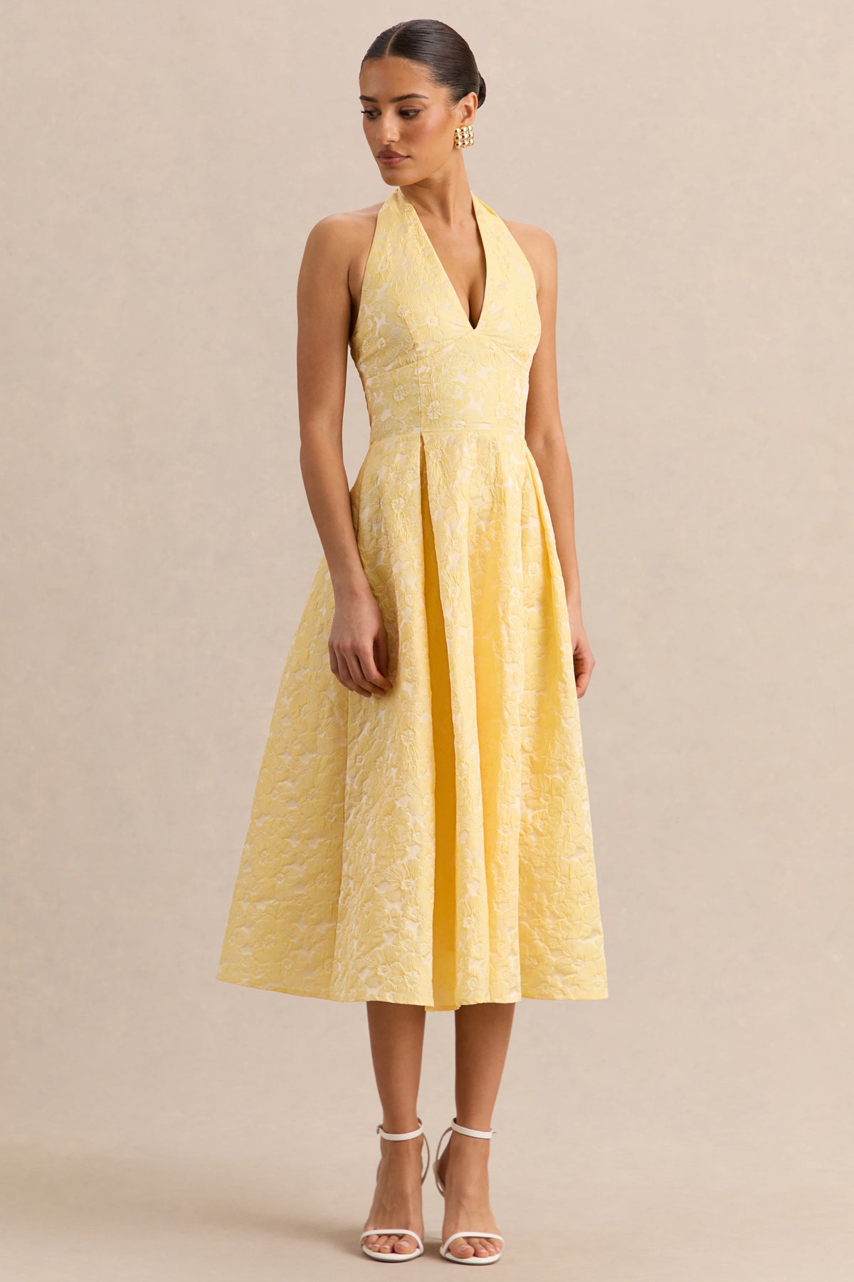 Nyomi | Vestido Midi Limón de Satén de Escote Halter