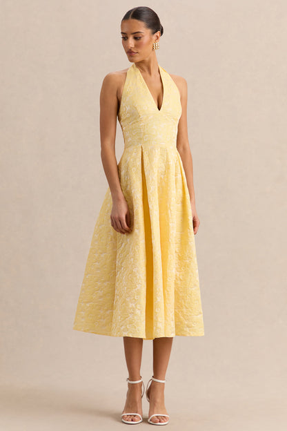 Nyomi | Vestido Midi Limón de Satén de Escote Halter