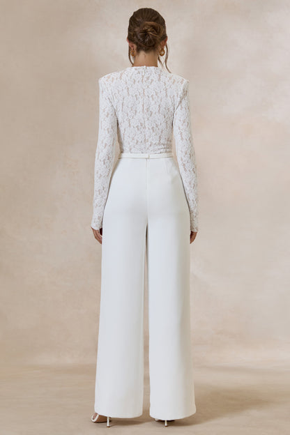 Romancea | Mono Blanco de Encaje con Cuello Alto