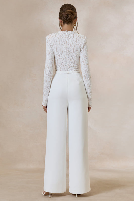 Romancea | Mono Blanco de Encaje con Cuello Alto
