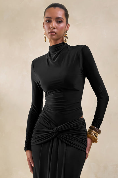 Lyanna | Body Tanga Negro Con Cuello Alto