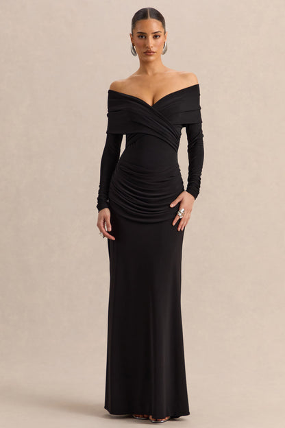 Kaelis | Body Negro Con Escote Bardot Y Mangas Largas