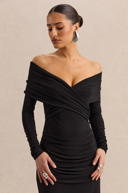 Kaelis | Body Negro Con Escote Bardot Y Mangas Largas