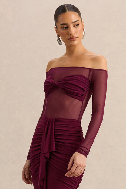 Maira | Body Burdeos de Malla con Escote Bardot