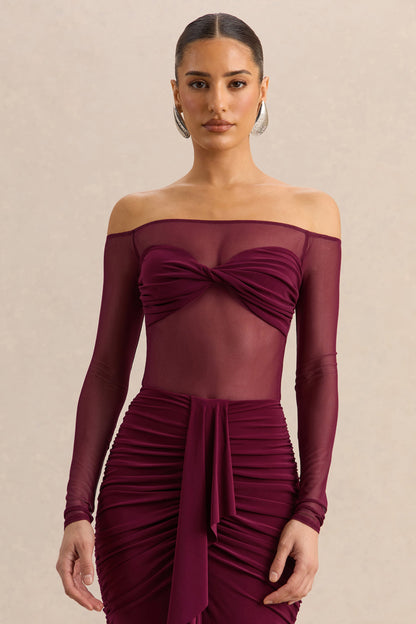 Maira | Body Burdeos de Malla con Escote Bardot