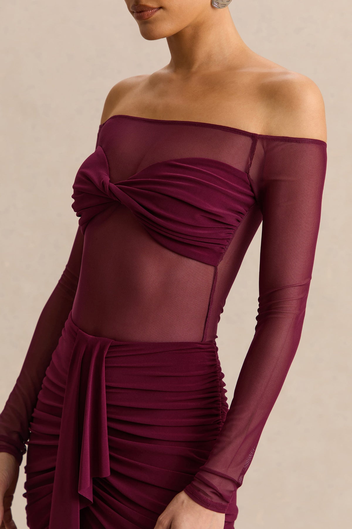Maira | Body Burdeos de Malla con Escote Bardot