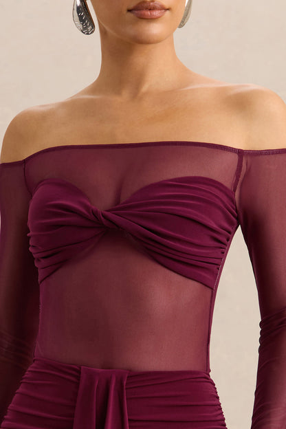 Maira | Body Burdeos de Malla con Escote Bardot