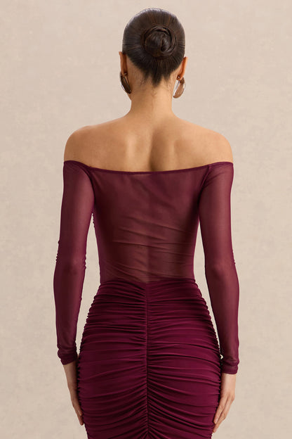 Maira | Body Burdeos de Malla con Escote Bardot