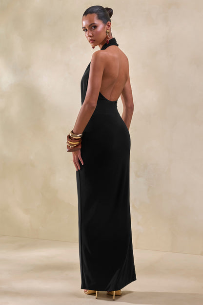 Loella | Body Negro Tied Extreme de Escote Cowl Pronunciado