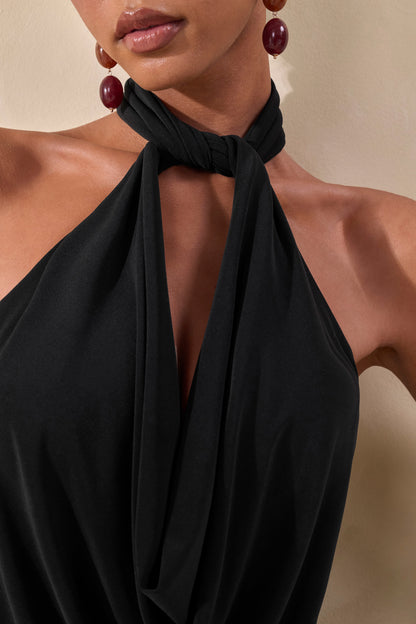 Loella | Body Negro Tied Extreme de Escote Cowl Pronunciado