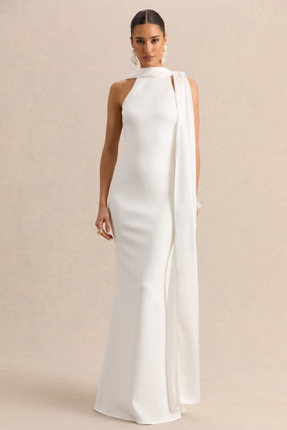 Vionette | Vestido Largo blanco de cuello alto con pañuelo