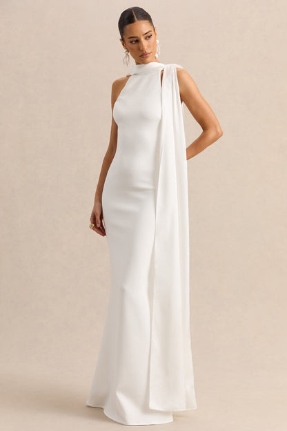 Vionette | Vestido Largo blanco de cuello alto con pañuelo