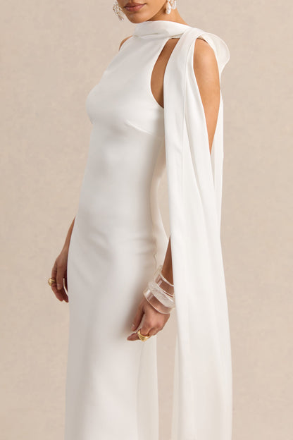 Vionette | Vestido Largo blanco de cuello alto con pañuelo