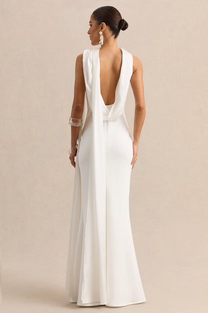 Vionette | Vestido Largo blanco de cuello alto con pañuelo