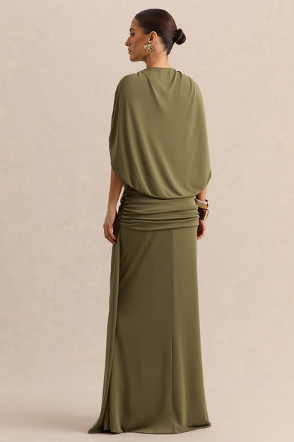 Marisea | Vestido Largo Verde de Escote Pronunciado con Mangas Capa