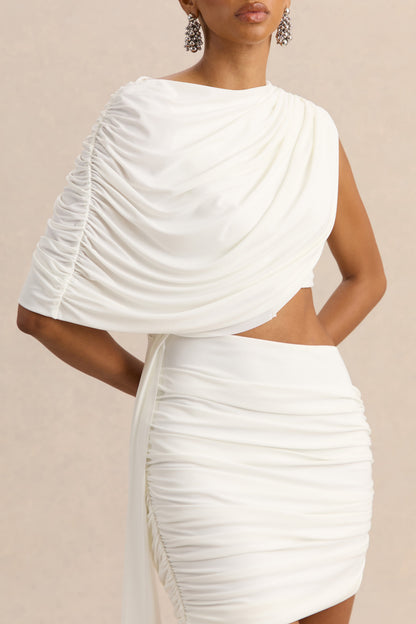 Danellia | Vestido Corto Blanco De Cuello Redondo Con Detalle Cut-Out Y Faja