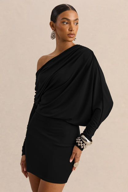 Inoria | Vestido Corto Negro Con Escote Asimétrico
