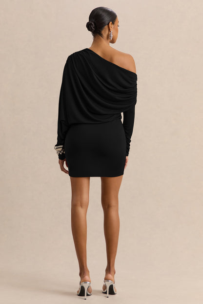 Inoria | Vestido Corto Negro Con Escote Asimétrico