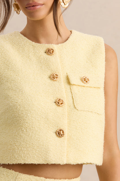 Emara | Top color limón con escote redondo y detalle de botones