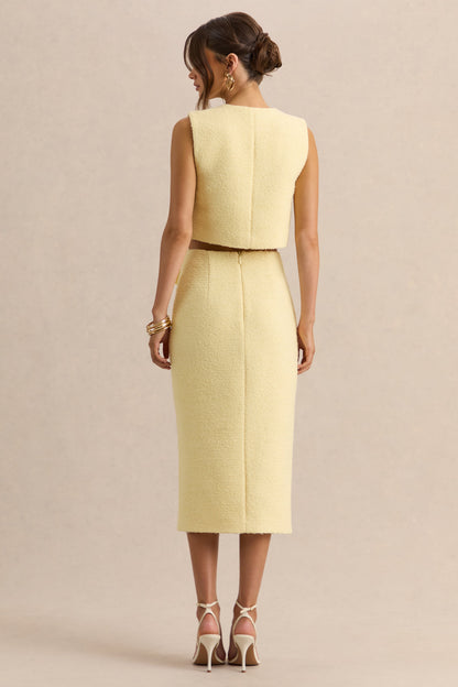 Glyra | Falda midi sastre color limón con detalle de botones