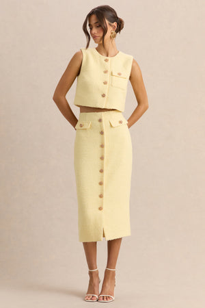 Glyra | Falda midi sastre color limón con detalle de botones