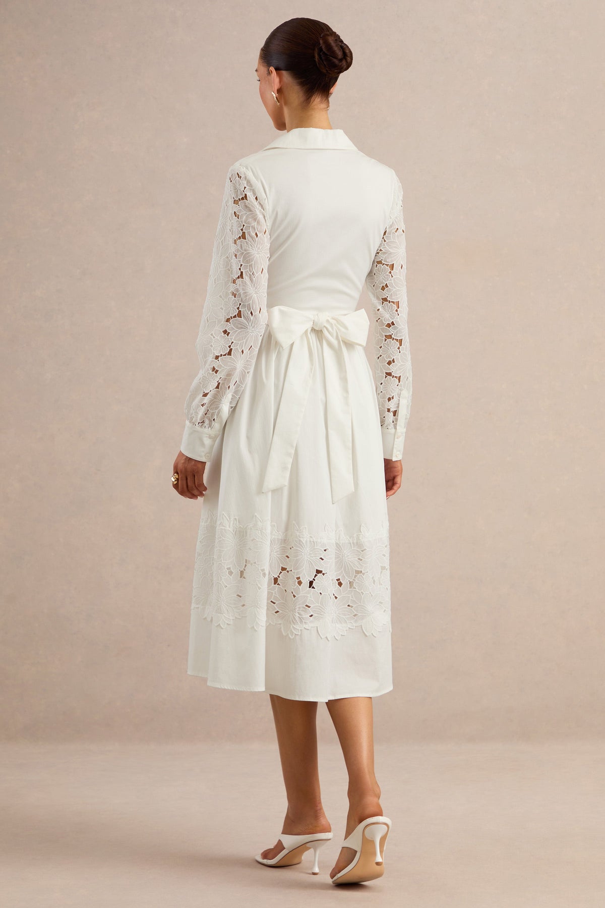 Zalynne | Vestido Midi Blanco Con Cuello Camisero