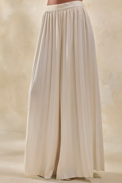 Lerenza | Pantalones Anchos Plisados De Satén En Crema
