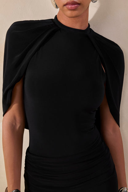 Evonne | Body Negro Con Cuello Redondo Y Mangas Capa
