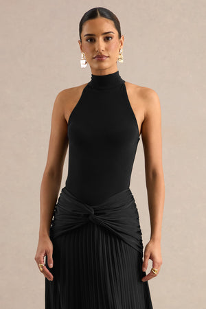 Genevia | Body Negro Tipo Tanga Con Cuello Halter