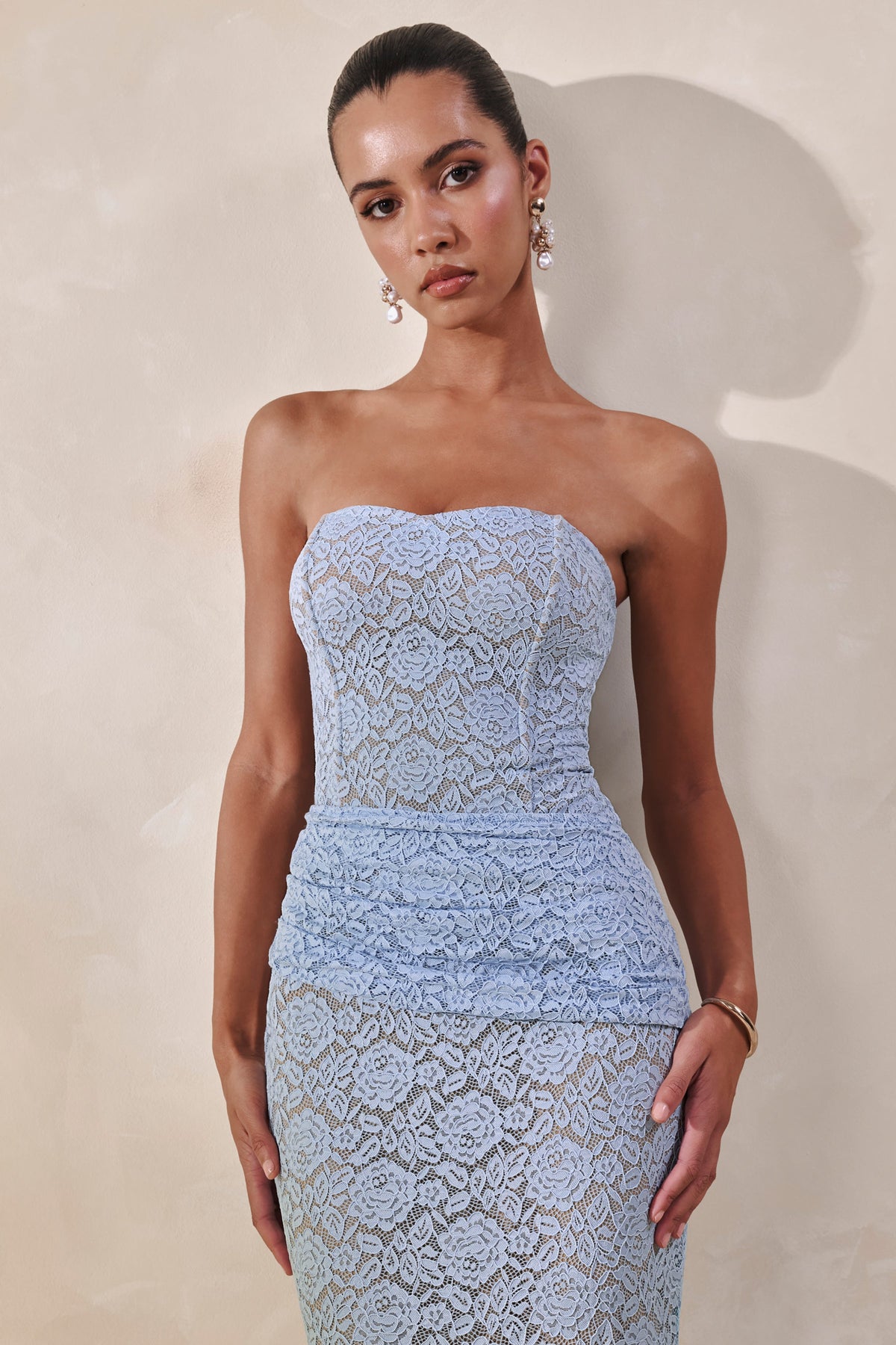 Vissia | Body Bandeau Azul Polvo De Encaje