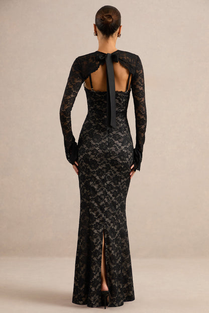 Mirellia | Vestido Maxi Negro De Encaje Con Escote Corazón
