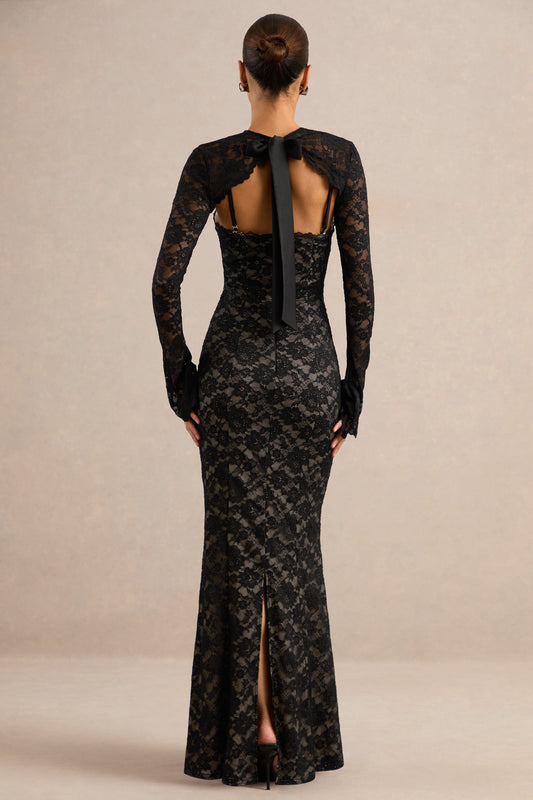 Mirellia | Vestido Maxi Negro De Encaje Con Escote Corazón