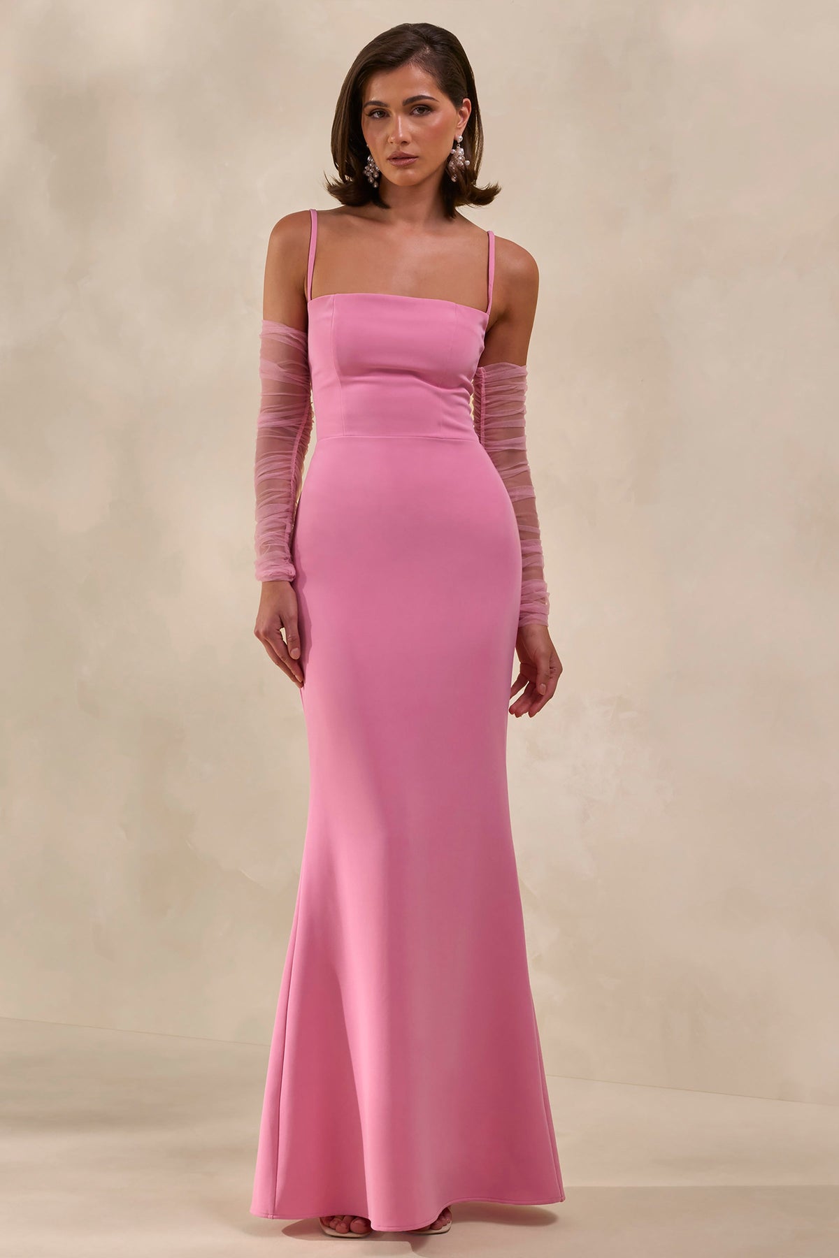 Zavira | Vestido Largo Rosa de Escote Cuadrado