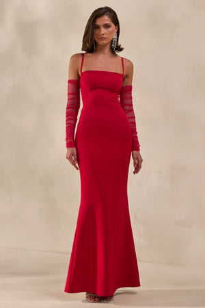 Zavira | Vestido Largo Rojo de Escote Cuadrado
