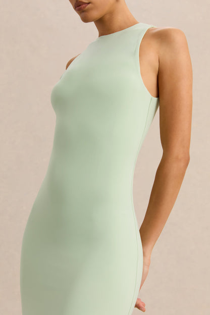 Mirana | Vestido Midi Menta De Jersey Elástico Premium Con Cuello Alto