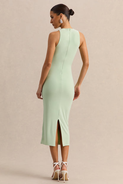 Mirana | Vestido Midi Menta De Jersey Elástico Premium Con Cuello Alto