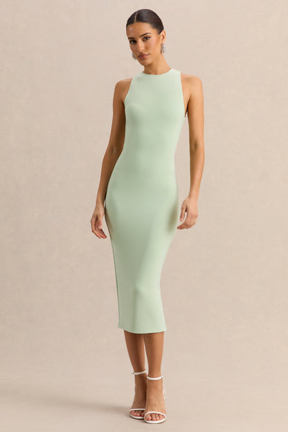 Mirana | Vestido Midi Menta De Jersey Elástico Premium Con Cuello Alto