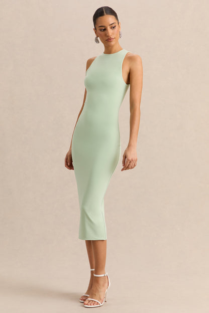 Mirana | Vestido Midi Menta De Jersey Elástico Premium Con Cuello Alto