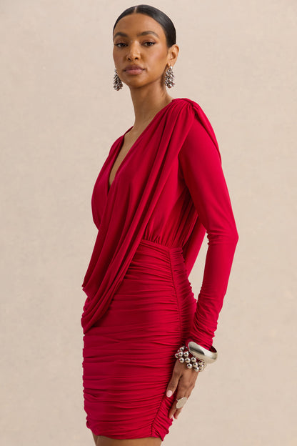 Ajana | Vestido Corto Rojo De Escote Pronunciado Con Detalle Cruzado