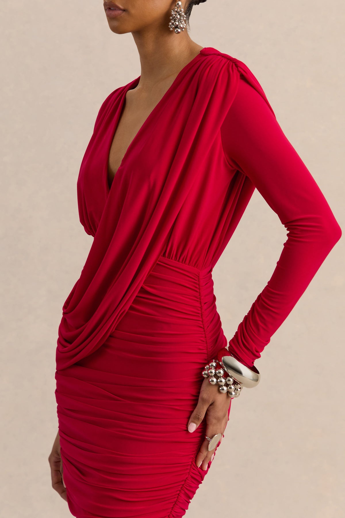 Ajana | Vestido Corto Rojo De Escote Pronunciado Con Detalle Cruzado