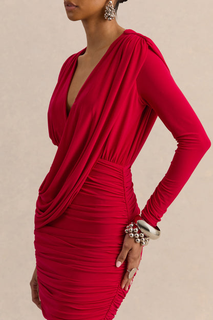 Ajana | Vestido Corto Rojo De Escote Pronunciado Con Detalle Cruzado