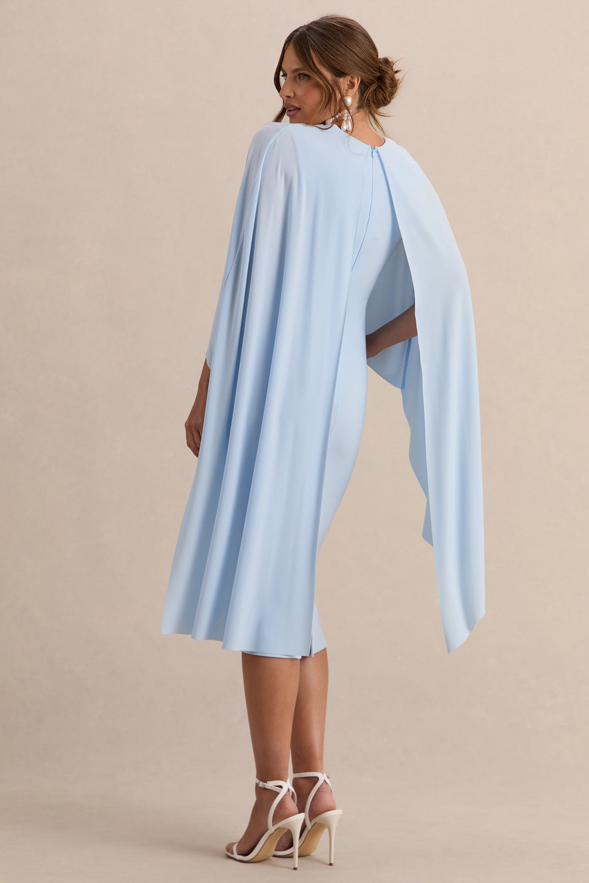 Arwen | Vestido Midi Premamá Azul Polvos De Jersey Elástico Premium Con Escote Redondo Y Detalle De Capa