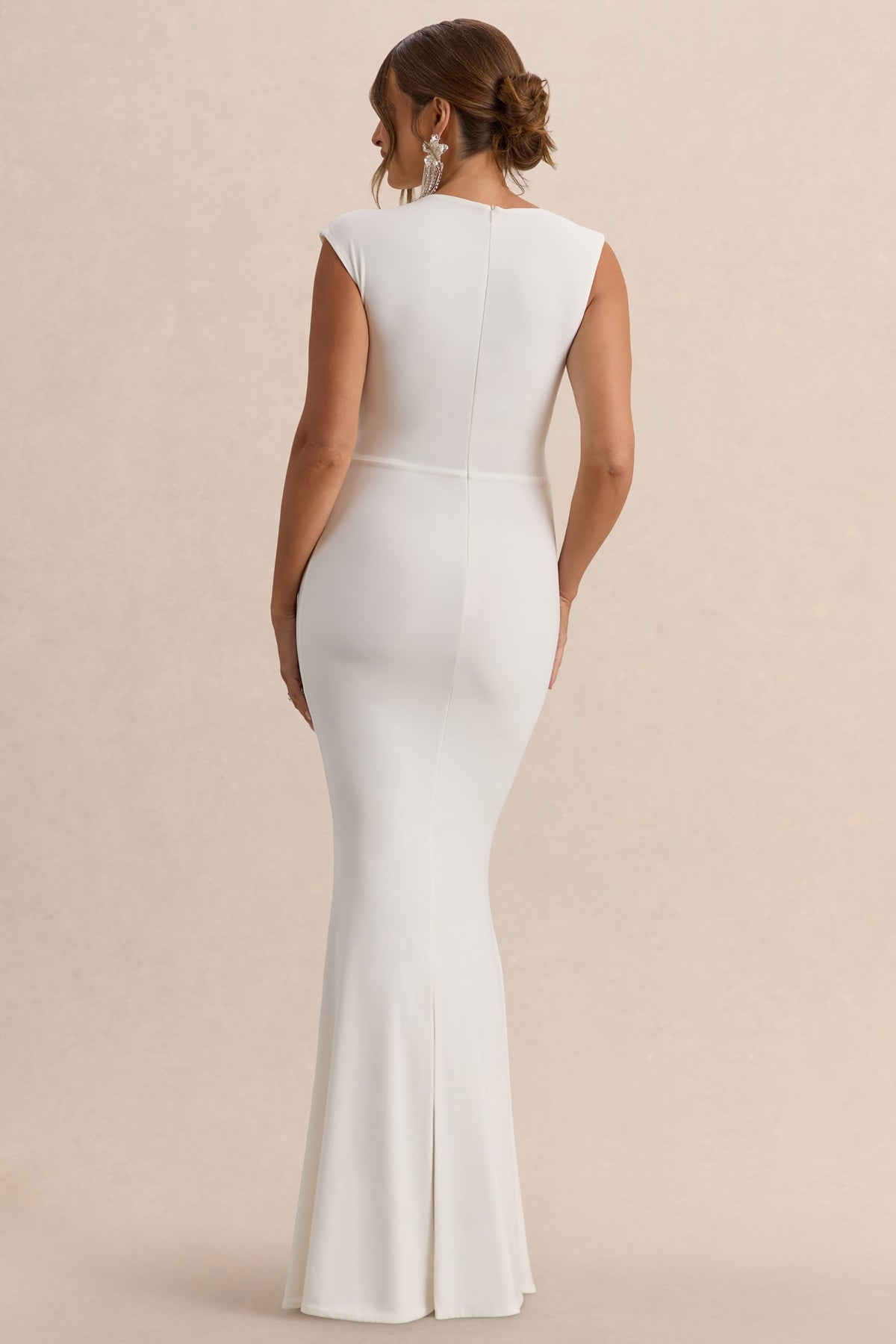 Osanna | Vestido Largo Premamá Blanco De Jersey Elástico Premium Con Escote Amplio Y Detalle Fruncido