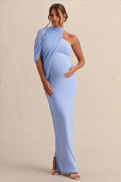 Merella | Vestido Largo Premamá Azul Claro Con Manga De Capa