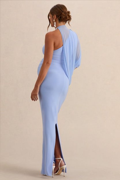 Merella | Vestido Largo Premamá Azul Claro Con Manga De Capa